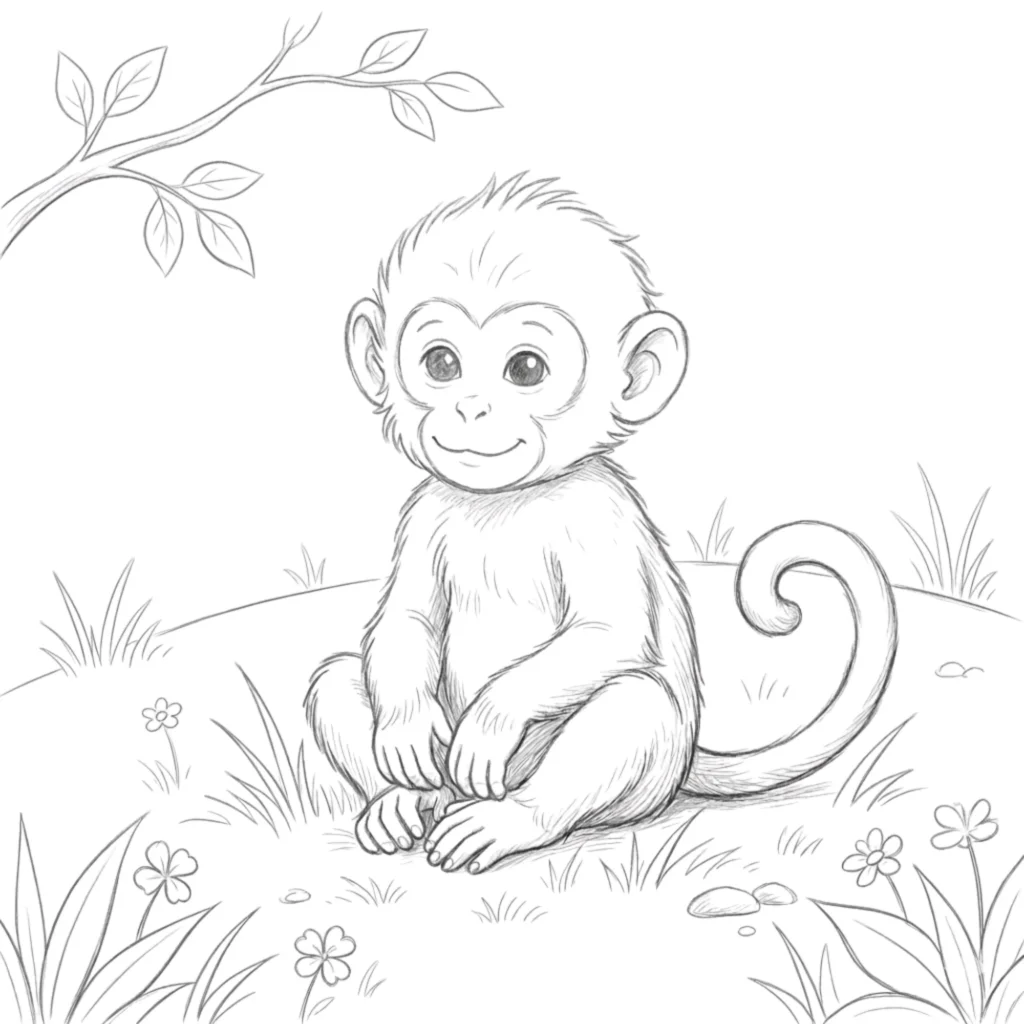 Baby Monkey Sitting on the Ground