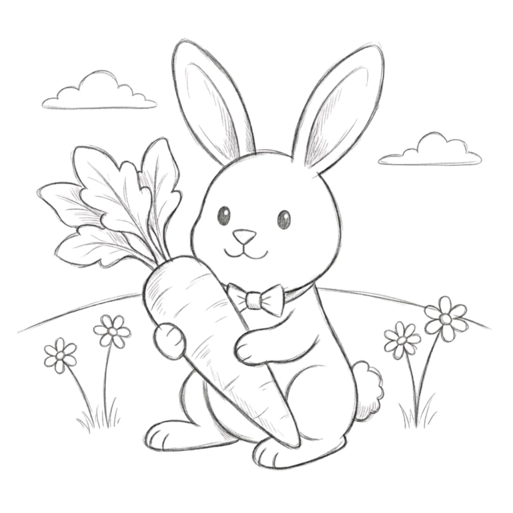 Bunny Holding a Carrot Drawing