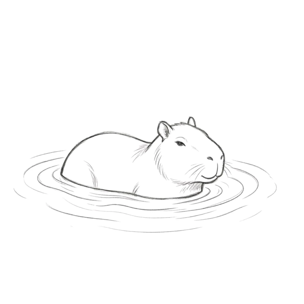Capybara in Water Drawing