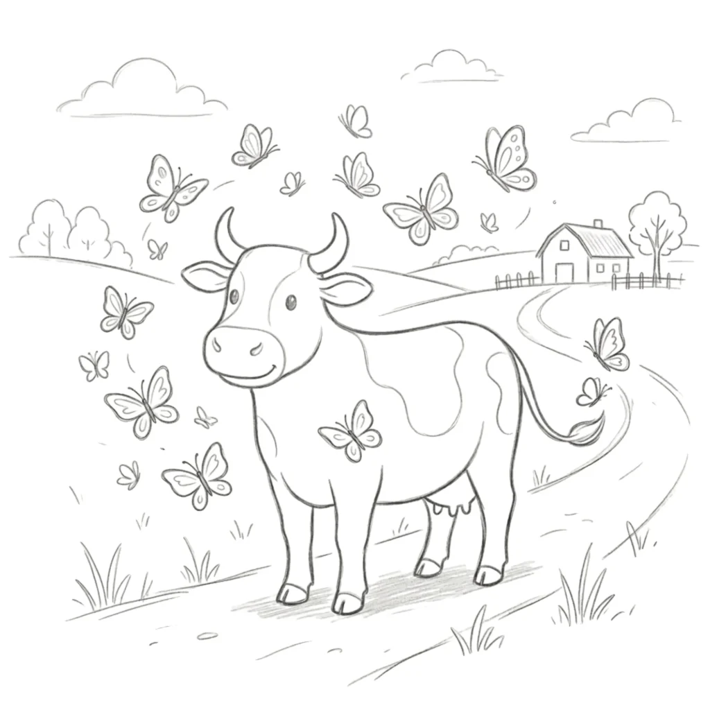 Cow with Butterflies Around It
