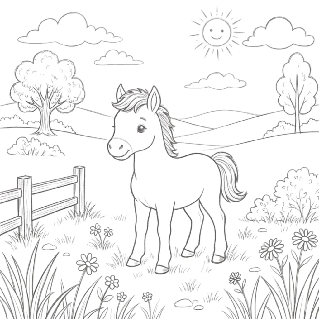 Cute Baby Horse in a Field