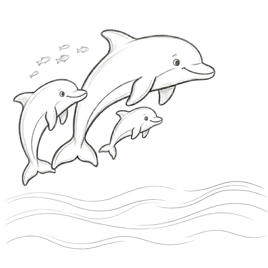 Dolphin Family Drawing