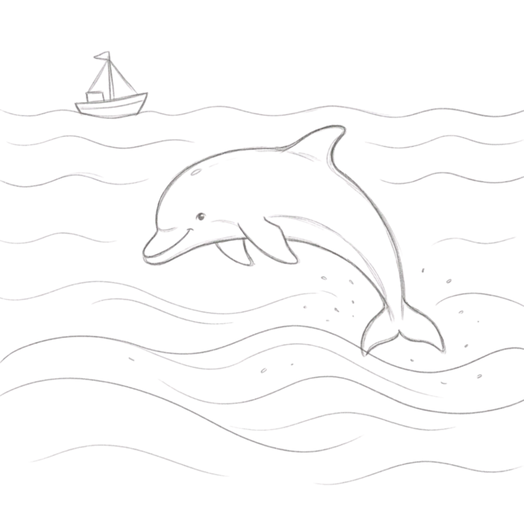 Dolphin in Ocean Drawing