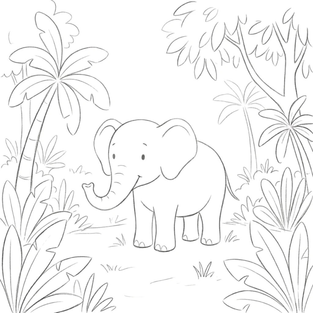 Elephant in Jungle Drawing