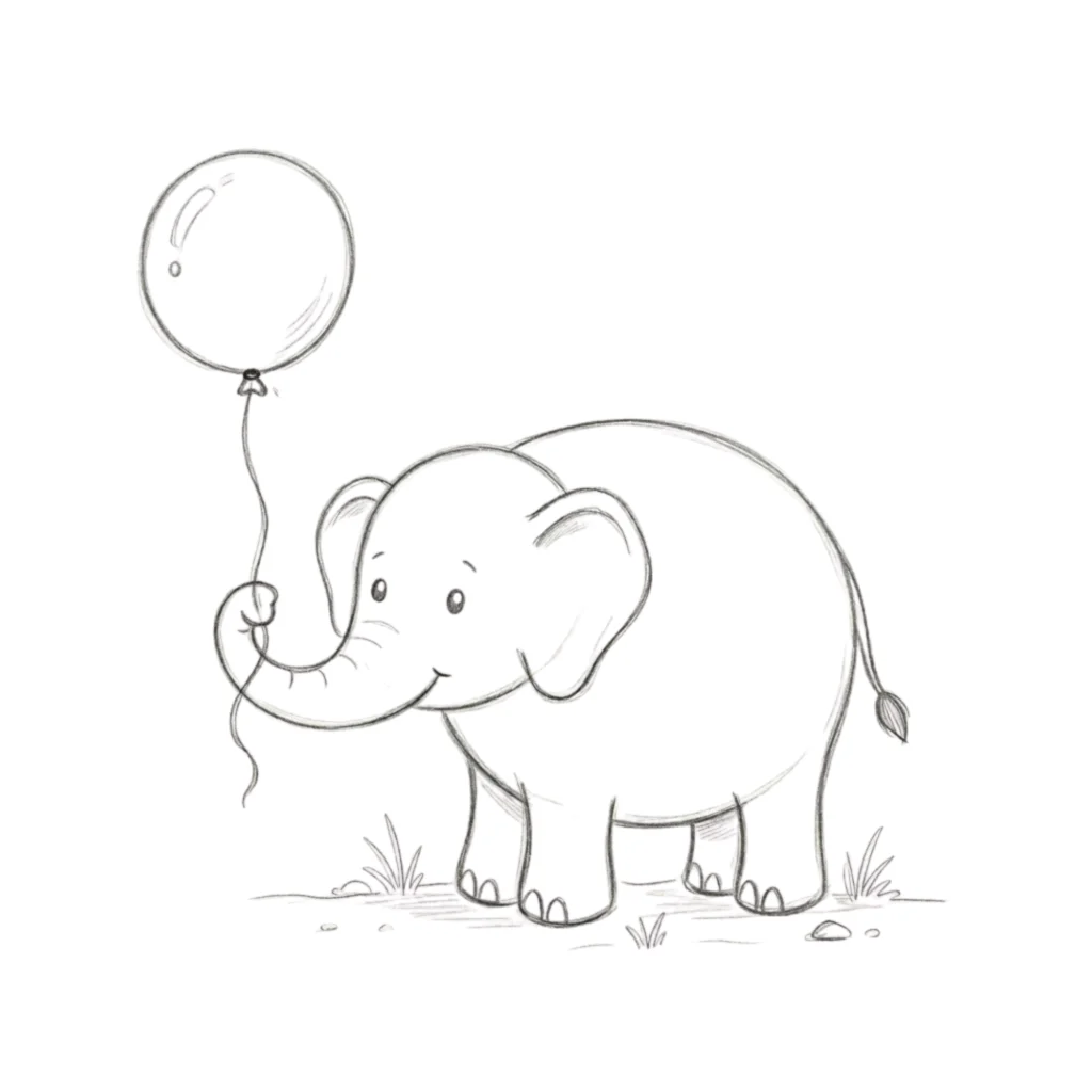 Elephant with Balloon Drawing