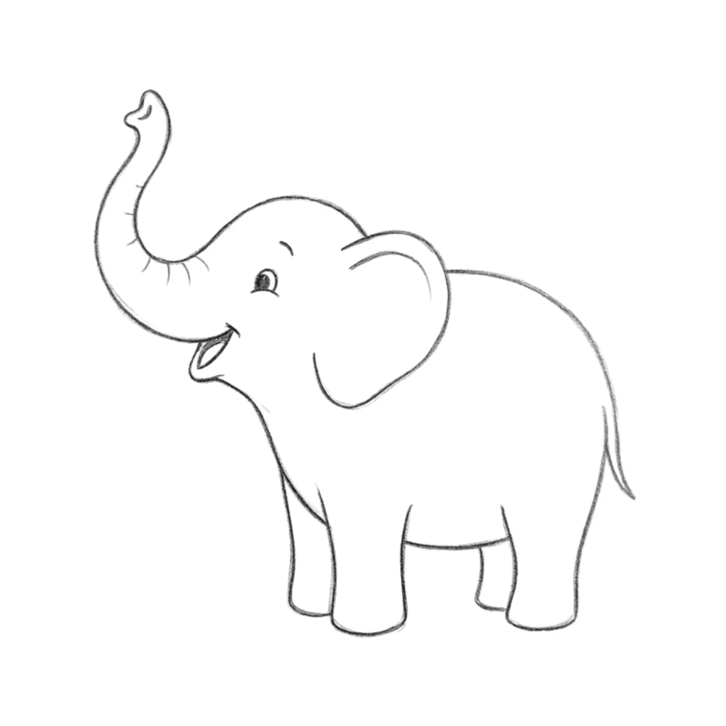 Elephant with Trunk Up Drawing