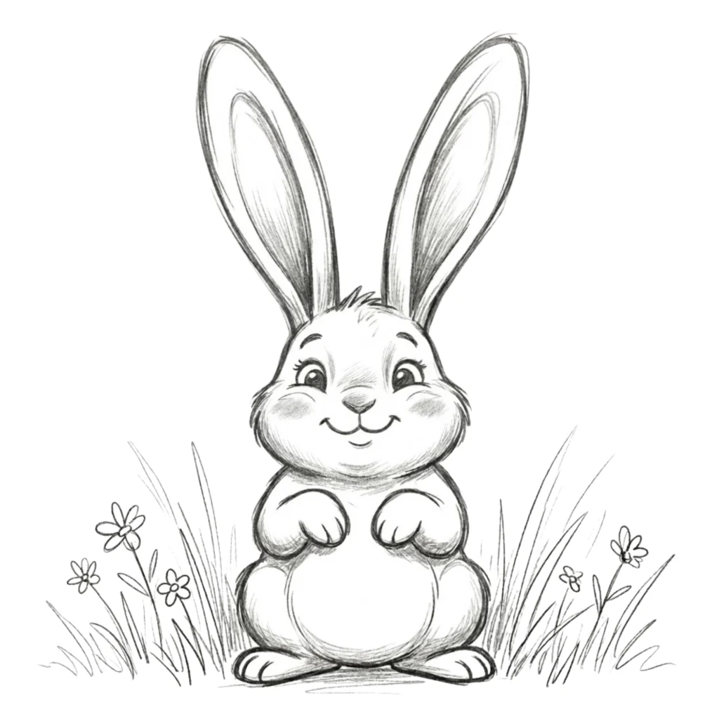 Happy Bunny with Long Ears Drawing