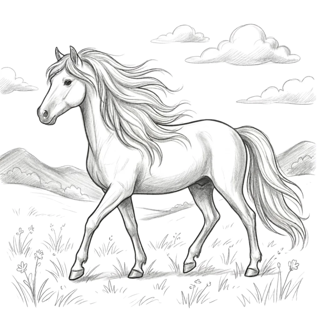 Horse with Flowing Mane