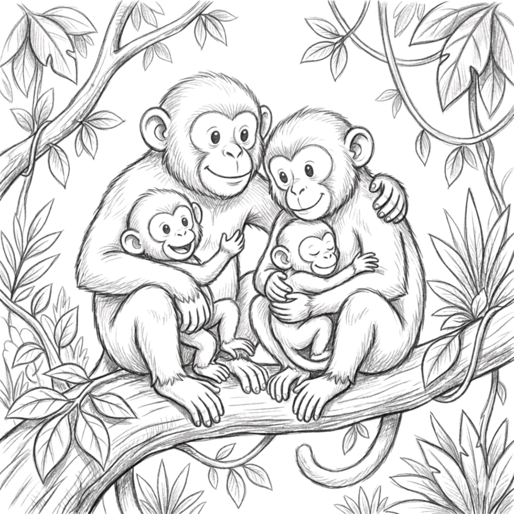 Monkey Family Together