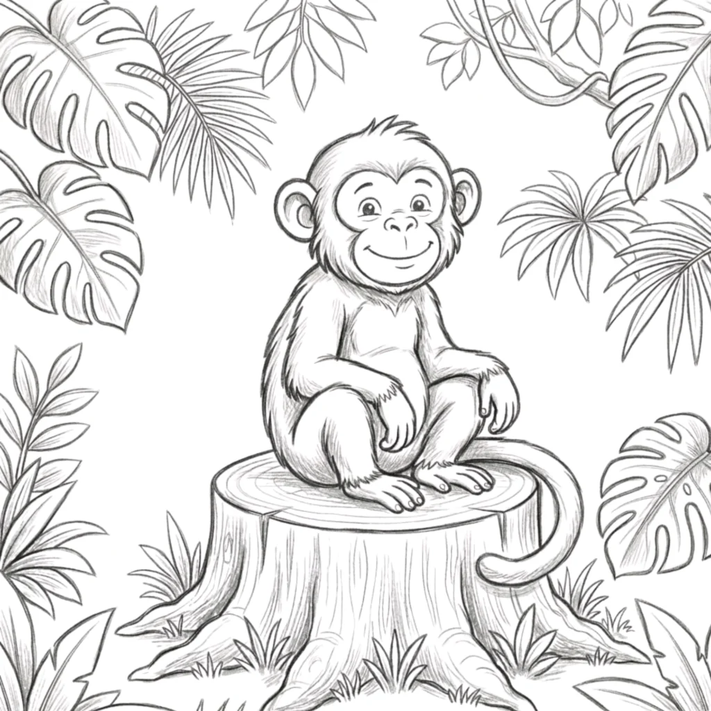 Monkey Sitting on a Tree Stump