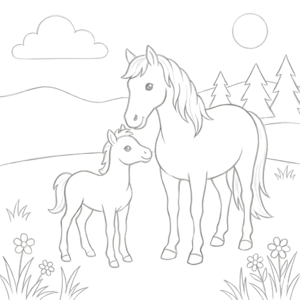 Mother Horse and Baby Foal