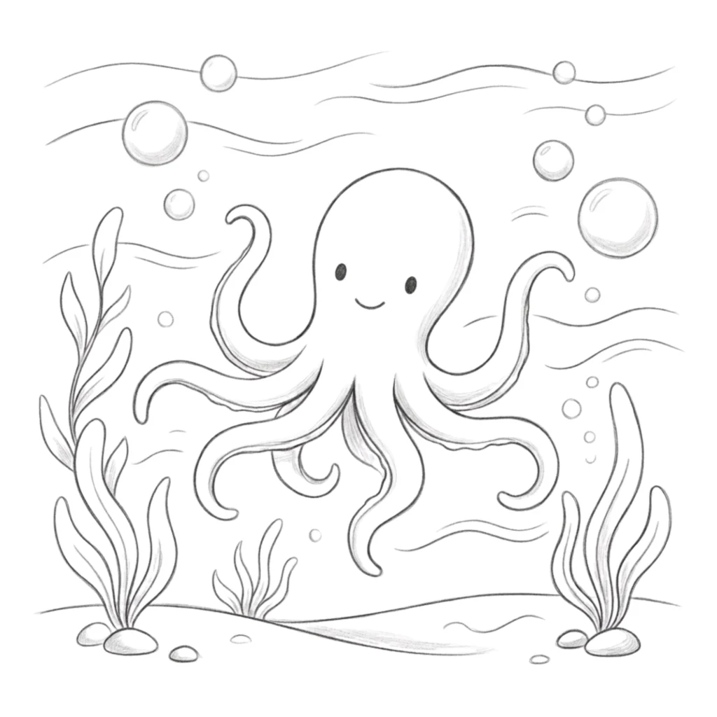 Octopus Underwater Drawing