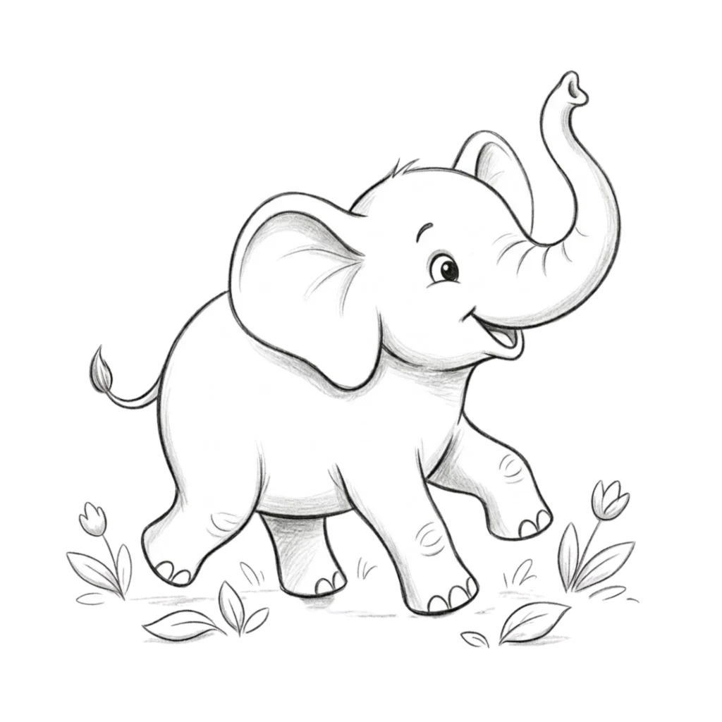 Playful Elephant Drawing
