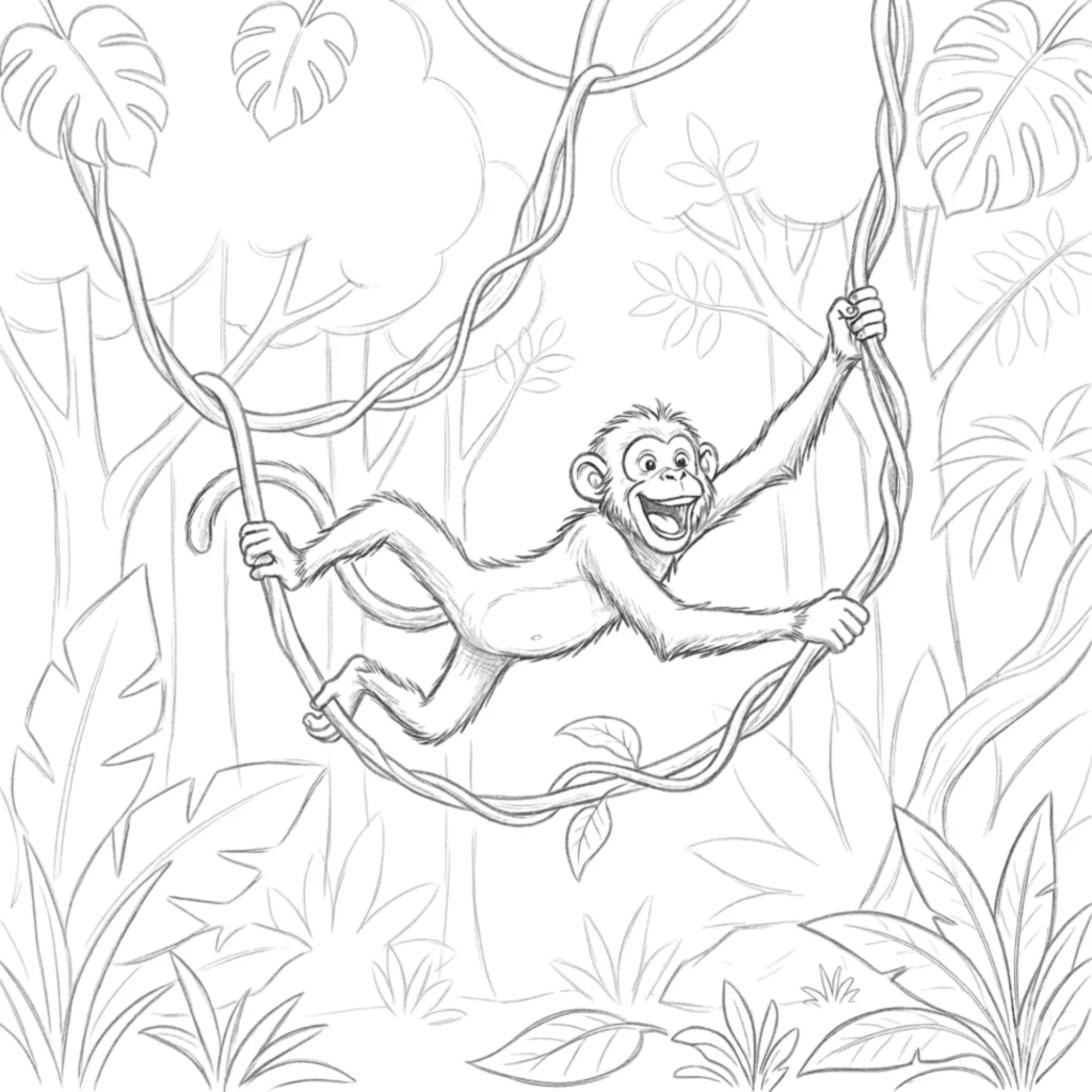 Playful Monkey Swinging on a Vine