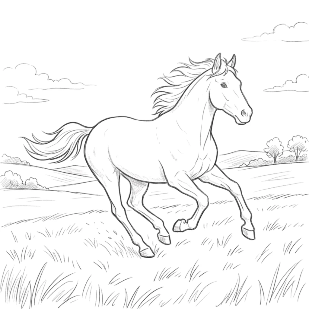 Running Horse in Open Grass
