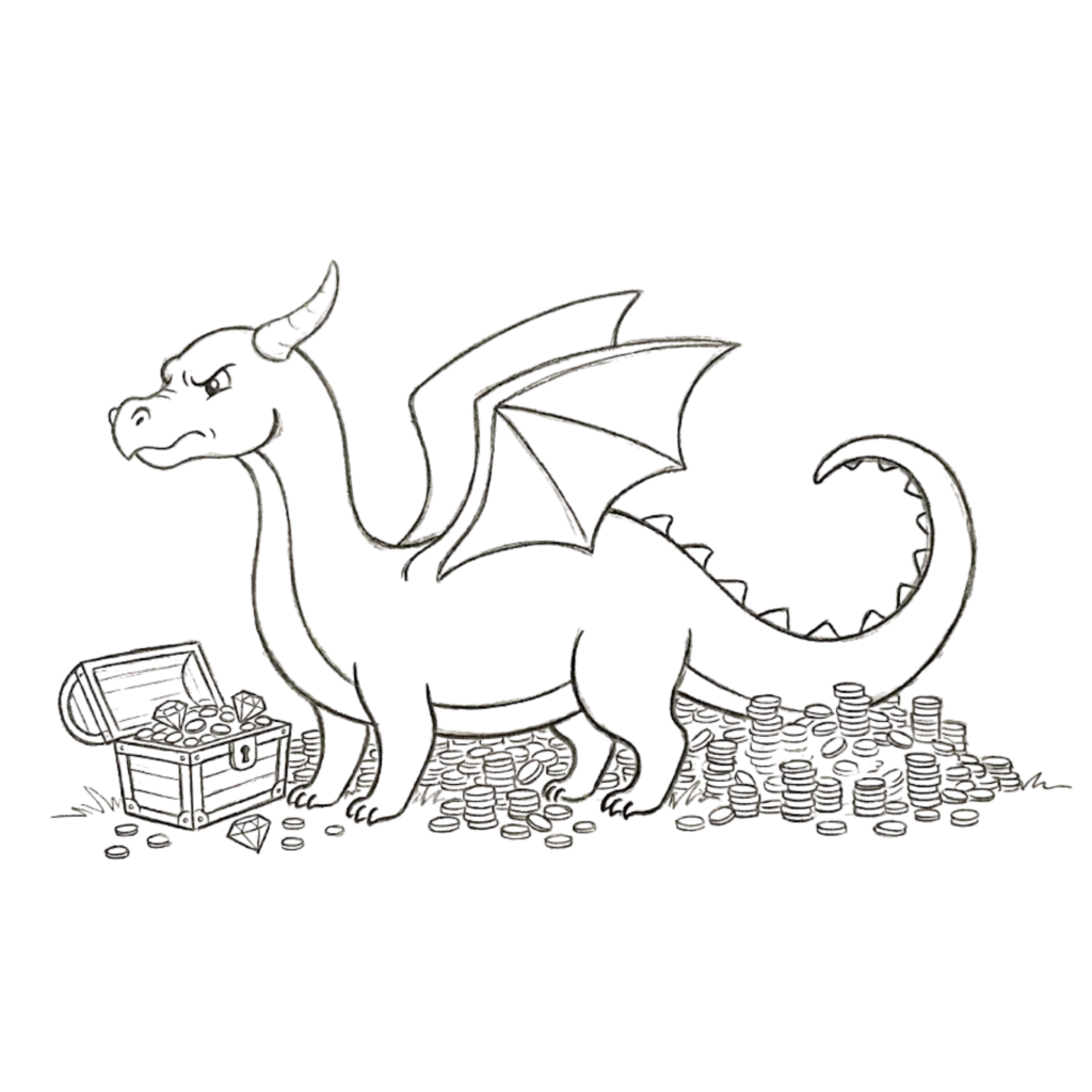 Dragon Guarding Treasure Drawing