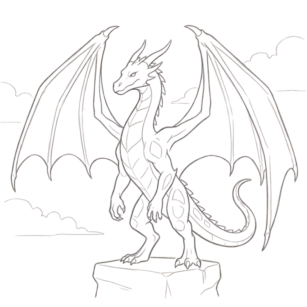 Dragon Spreading Wings Drawing
